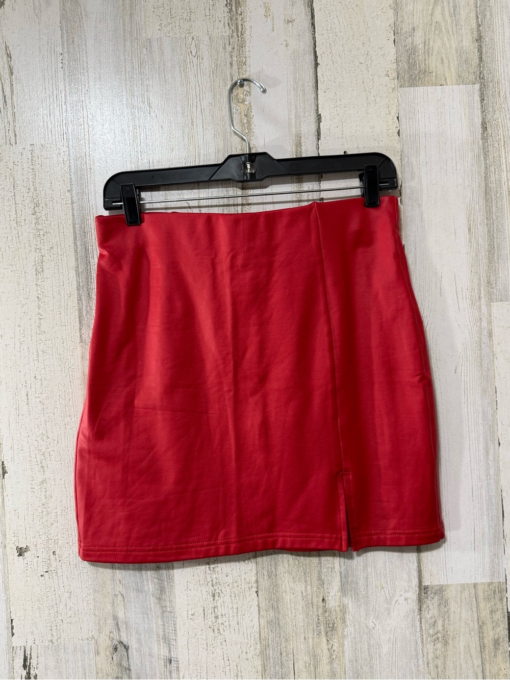 Red Faux Leather Mini Skirt with Front Slit by Chocolate